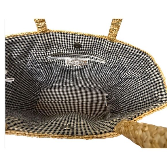 Cappelli Strawworld Weaved Purse Scottie Dog Tote Gingham Lining - Picture 8 of 8